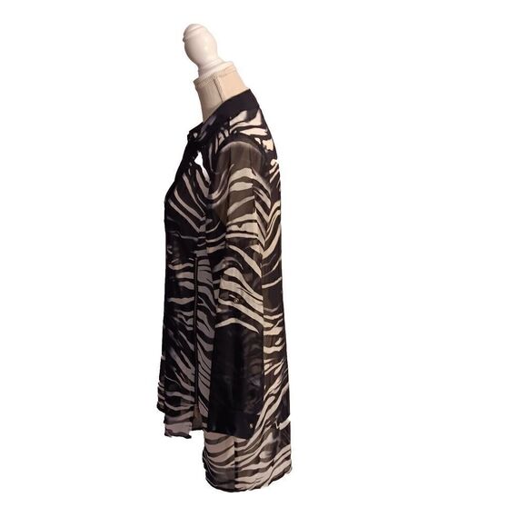Chico's Black Label Size 0 Sm Navy/White Animal Print Sheer Top w/Zipper Detail - Picture 2 of 8